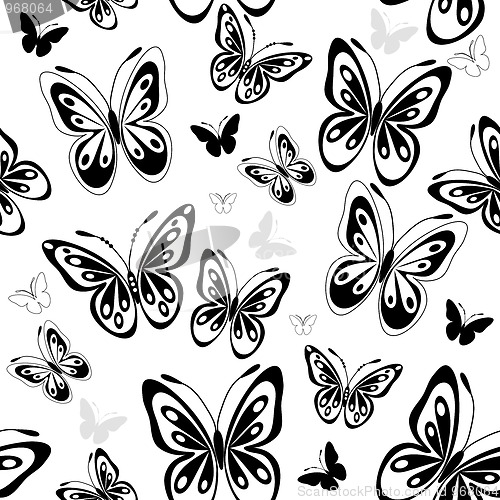 Image of Repeating white pattern with butterflies
