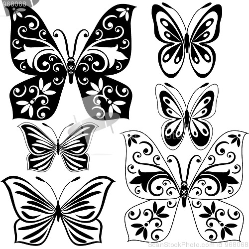 Image of Set black and white butterflies 
