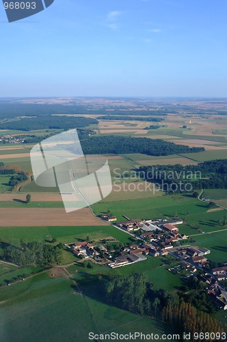 Image of Aerial view of french village countryside