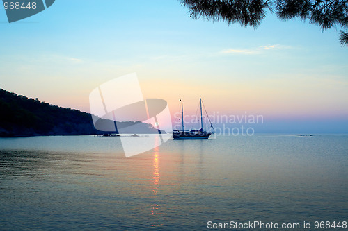 Image of Alone ship at sunset