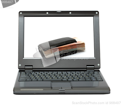 Image of laptop with russian money in wallet