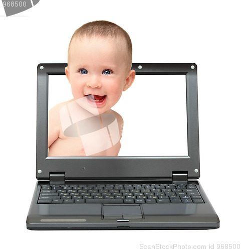 Image of laptop with laughing baby