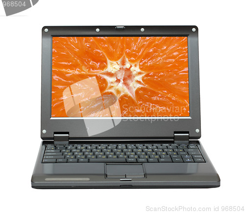Image of laptop with orange citrus background