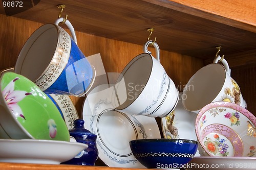 Image of China Cabinet full of Cups
