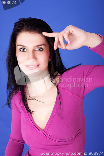 Image of Beautiful Woman Smiling, having an idea