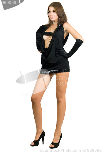 Image of Sexy leggy woman in black dress
