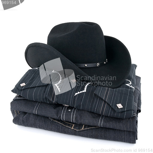 Image of Black cowboy hat and clothes