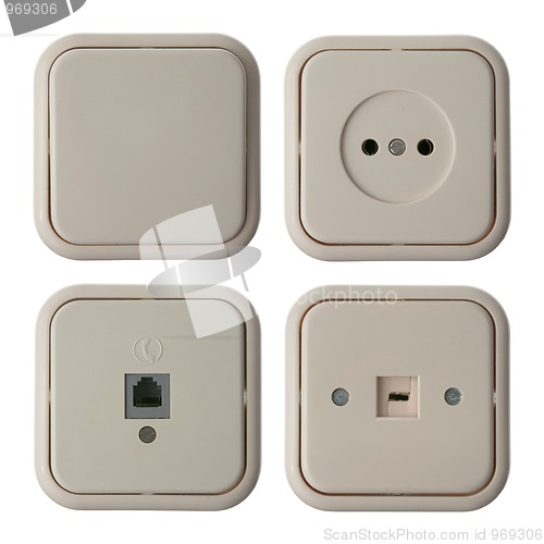 Image of Four wall mounted electrical plates