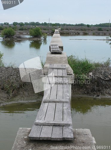 Image of Bridges over aguaculture ponds in Thailand
