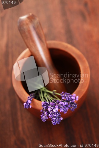 Image of lavender with mortar and pestle