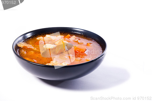 Image of Minestrone soup in black bowl