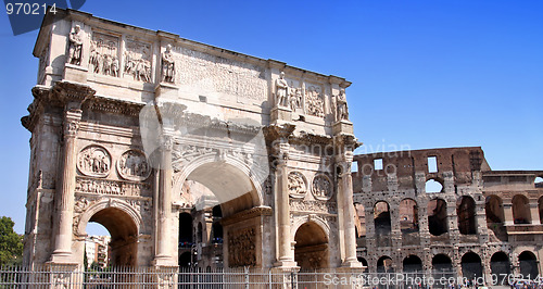 Image of Arco de Constantino and  Colosseum in Rome, Italy