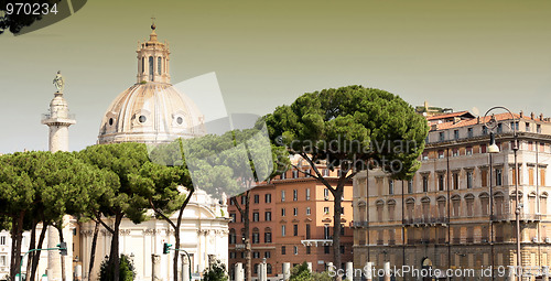 Image of Traian column and Santa Maria di Loreto in Rome, Italy