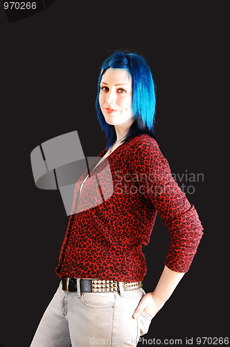 Image of Lady with blue hair.