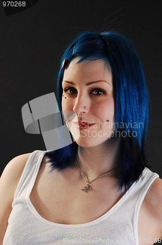 Image of Heath shoot of blue hair.