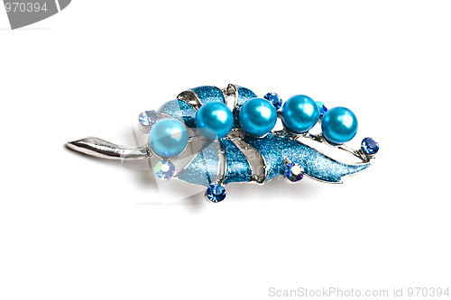 Image of Beautiful blue brooch isolated on white