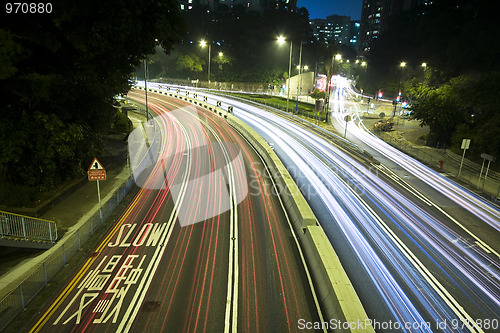 Image of Modern Urban City with Freeway Traffic at Night