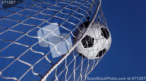 Image of Soccer ball kicked into a goal