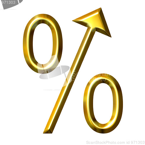 Image of 3D Golden Percent Symbol with Integrated Arrow Directed Up