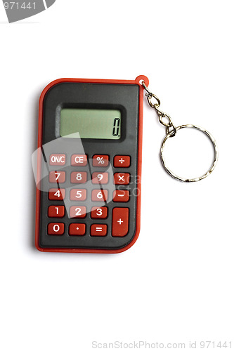 Image of MIni red calculator isolated on white