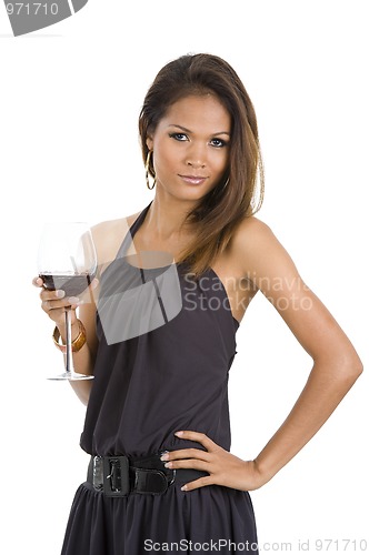 Image of beautiful woman with red wine