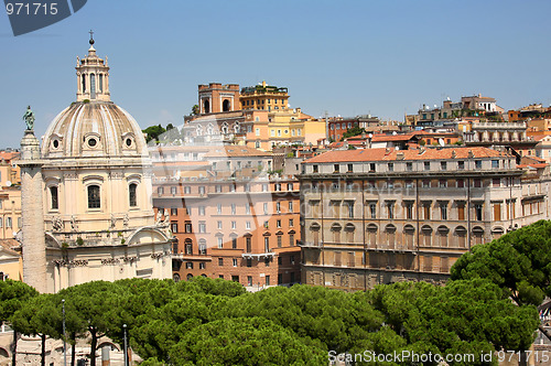 Image of Traian column and Santa Maria di Loreto, Rome, Italiy