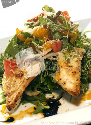 Image of salad with grilled chicken filet