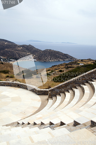 Image of amphitheater Milopotas Mylopotas beach Aegean sea Ios Greek isla