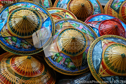 Image of Hats on the floating market Thailand