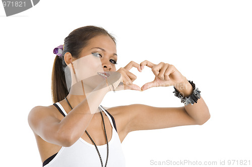 Image of asian beauty shaping a heart