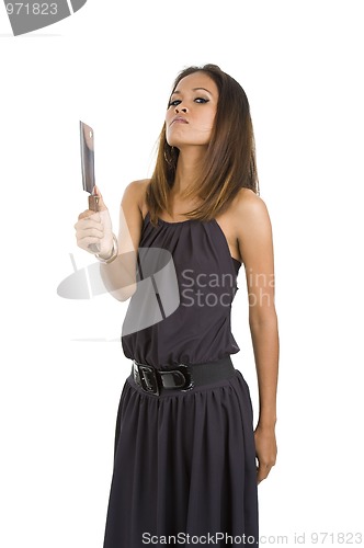 Image of beautiful woman with knife