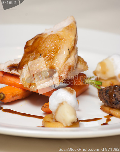 Image of Roast chicken dish with haggis