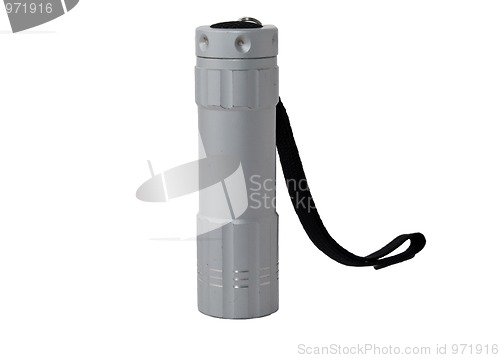 Image of Aluminum flashlight with a black strap