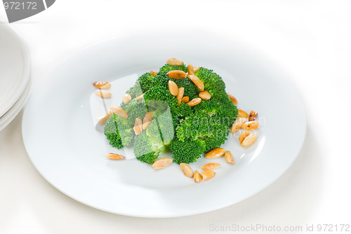 Image of fresh sauteed broccoli and almonds