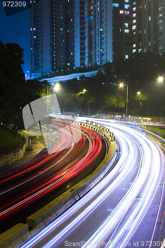 Image of traffic in city at night in hong kong