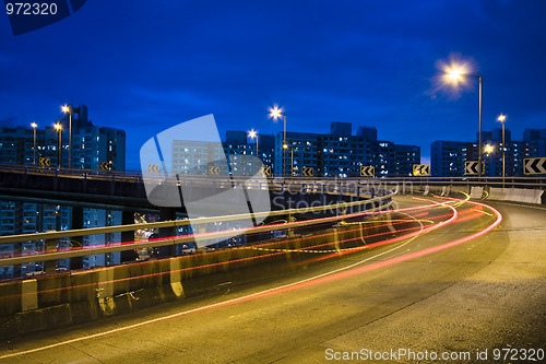 Image of traffic bridge at night in hong kong