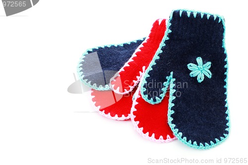 Image of red and blue gloves