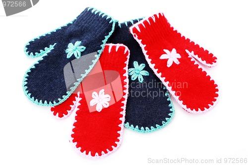 Image of red and blue gloves