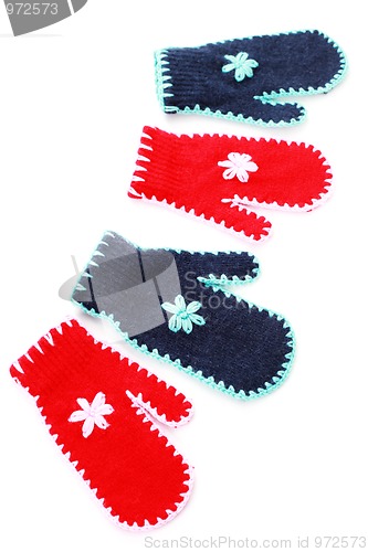 Image of red and blue gloves