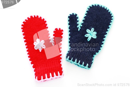 Image of red and blue gloves