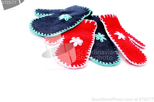 Image of red and blue gloves
