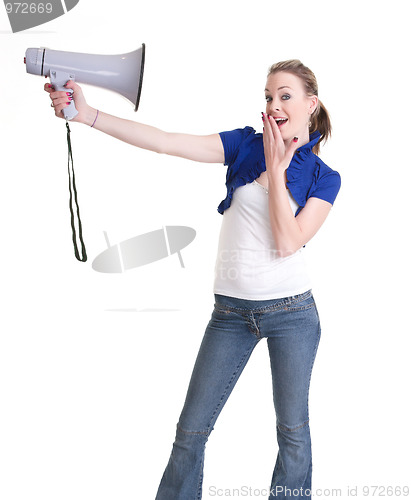 Image of young woman with bullhorn