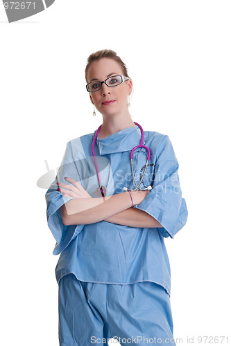 Image of young doctor or nurse on white