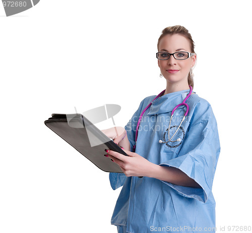 Image of young doctor or nurse on white