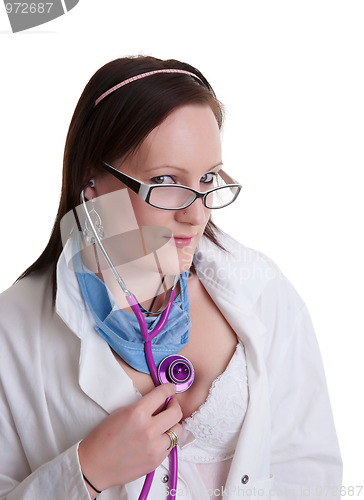 Image of sexy doctor or nurse on white