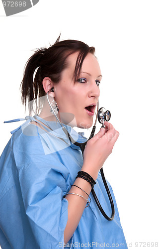 Image of young doctor or nurse on white