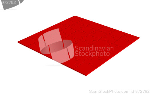 Image of Red puzzle assembly over white