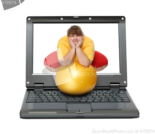 Image of laptop with overweight woman