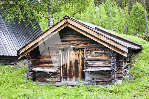 Image of Old traditional wooden cabin in Sweden 