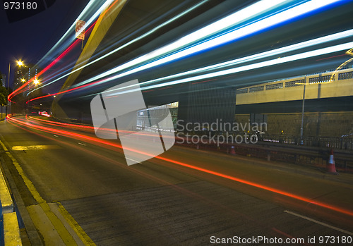 Image of Modern Urban City with Freeway Traffic at Night